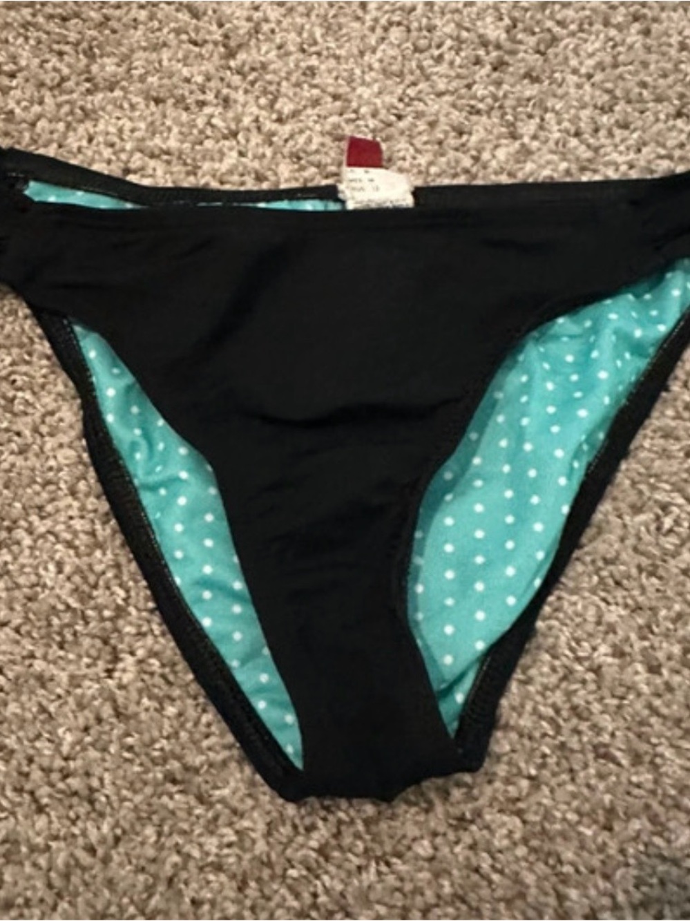 Guess Black Bikini Bottom with Teal Polka Dot Lining
